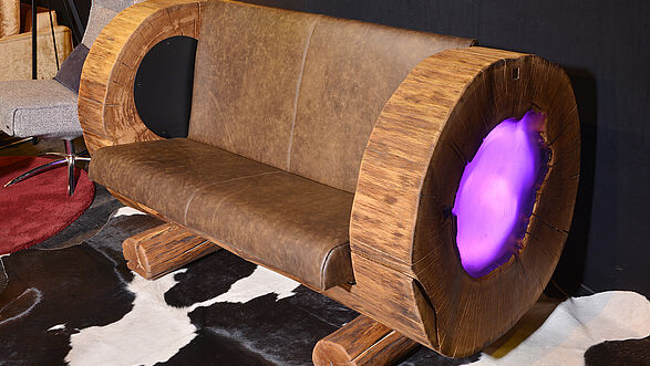 modern bench from a tree trunk