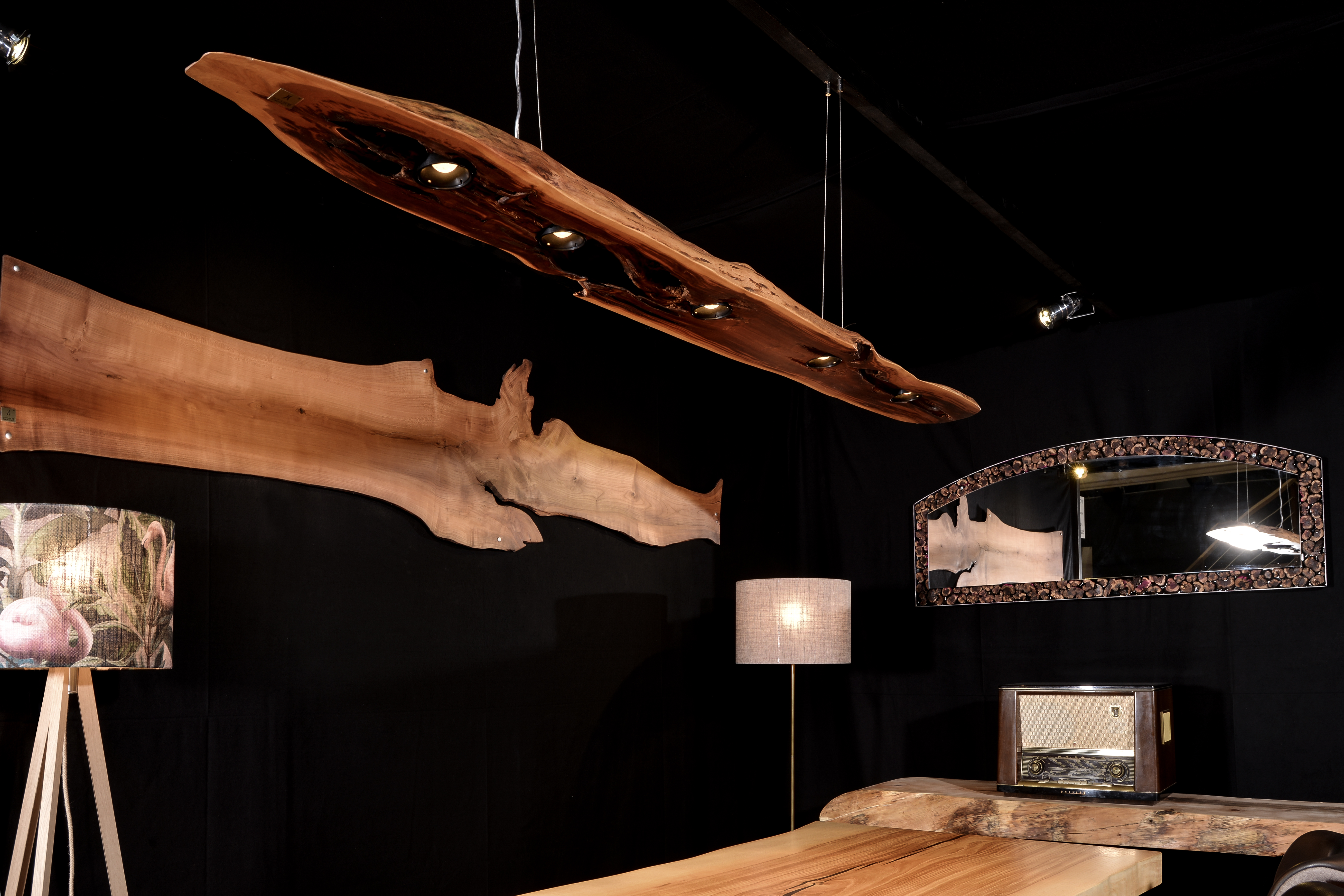Designer lamp from a tree trunk