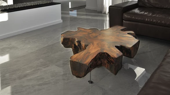 Table basse design à partir d'un tronc d'arbre