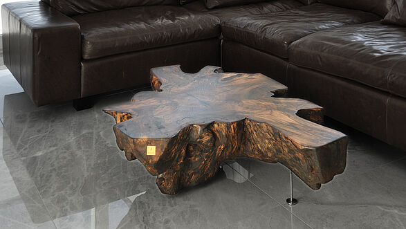 Tavolino da caffè di design da un tronco d'albero