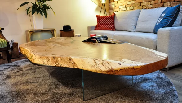 Tree trunk table Coffee table with glass legs