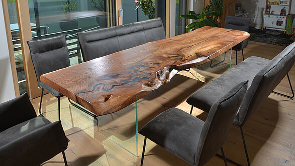 Tree trunk dining table