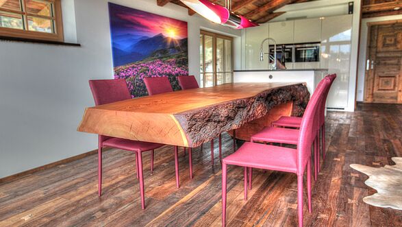 Natural wood dining table from a tree trunk
